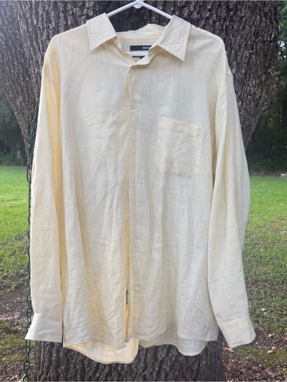 MURANO PALE YELLOW FINE ITALIAN LINEN LONG SLEEVE BUTTON DOWN SHIRT POCKET XL